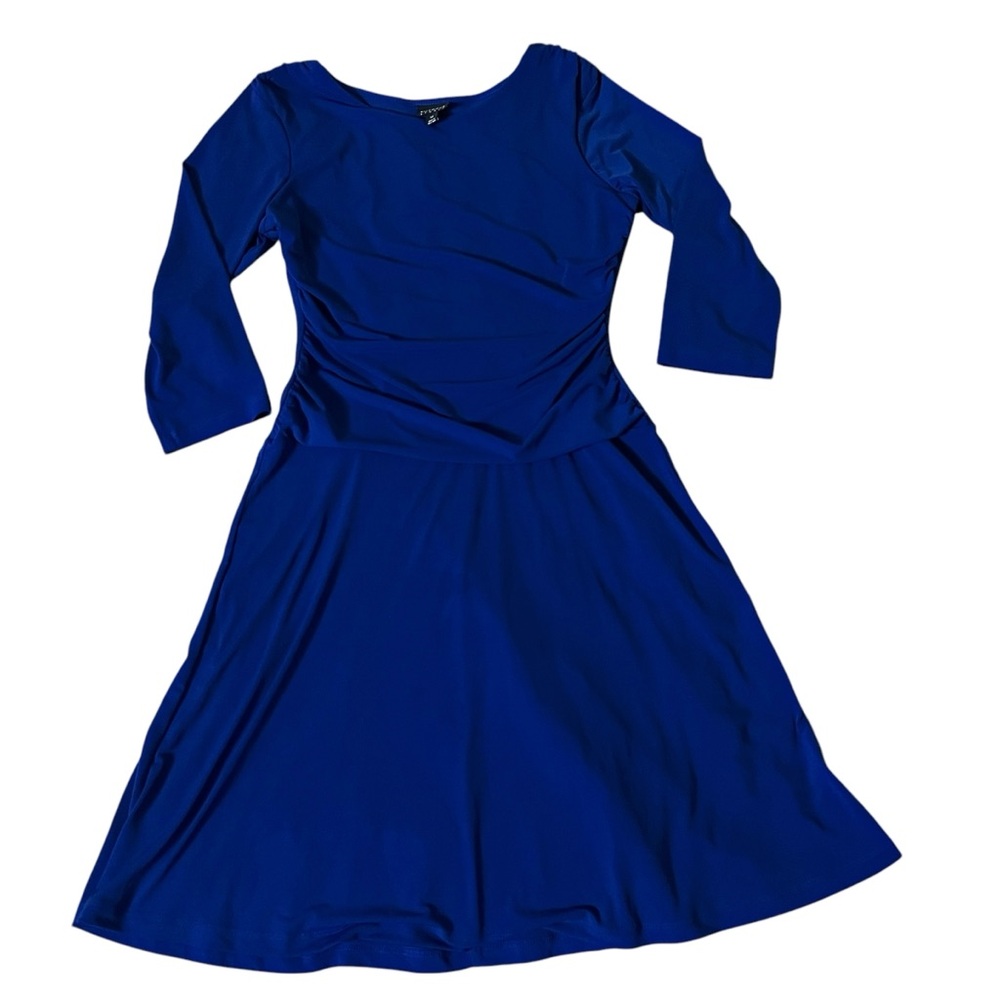 EnFocus Studio Below The Knee Royal Blue Long Sleeve Dress Scrunch‎ Waist Size14